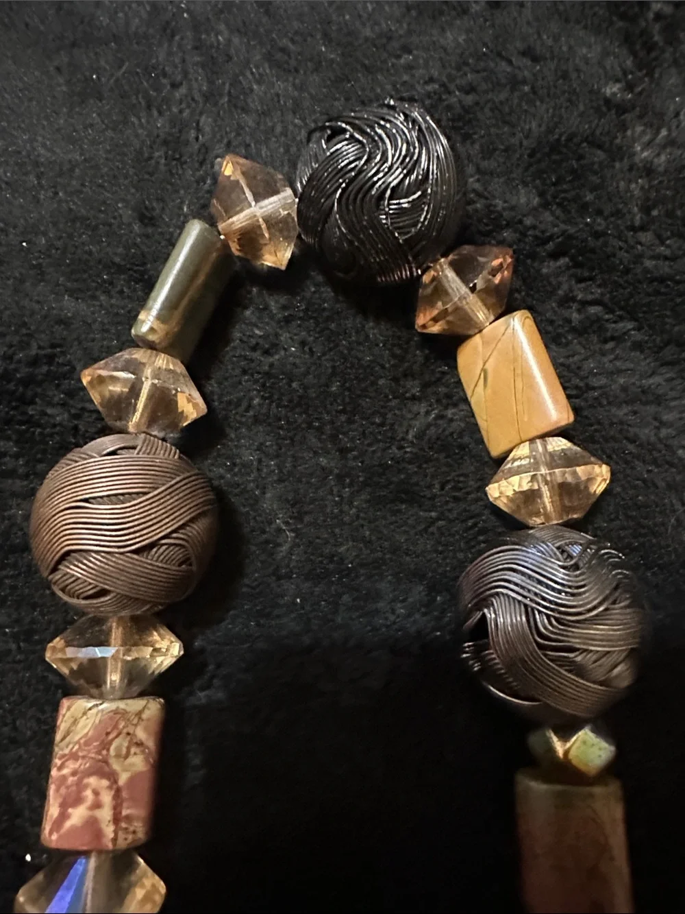 Statement Brown and Amber Beaded Necklace Unique texturesSubstances